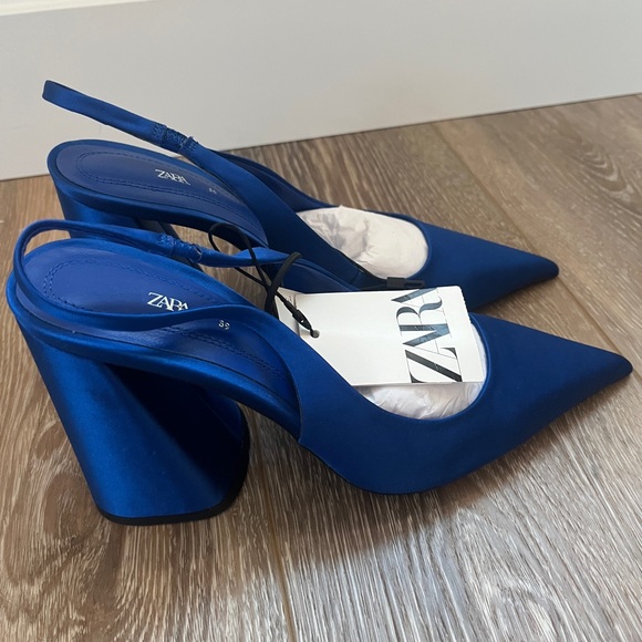 Zara BLOCK HEEL SLINGBACK SHOES. Bluish. Size 8. New with Tags. - Picture 7 of 11